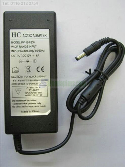 Replacement RS AC/DC Adapter Model RS-06/12-S335 12V 6A