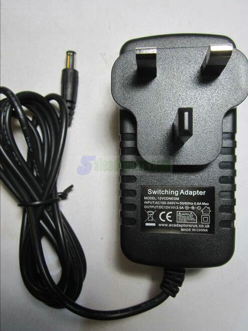 UK 12V 2A Negative Centre Polarity AC-DC Adaptor with 5.5mm x 2.1mm 90 Degree