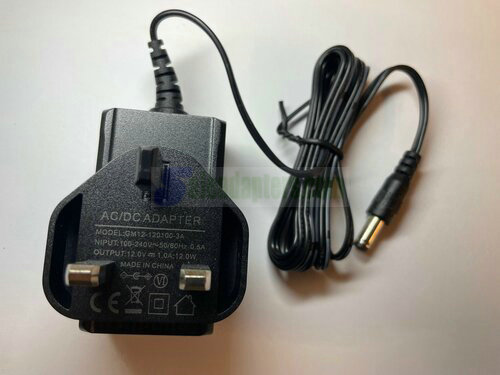 Replacement for 12VDC 12V 1.0A 12VA AC Adaptor model no MHDE-12001000 UK Plug
