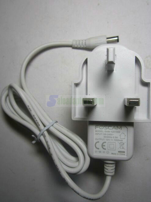 White Foscam SAW-1201000 12V 1000mA 1A UK Mains AC-DC Adaptor Power Supply