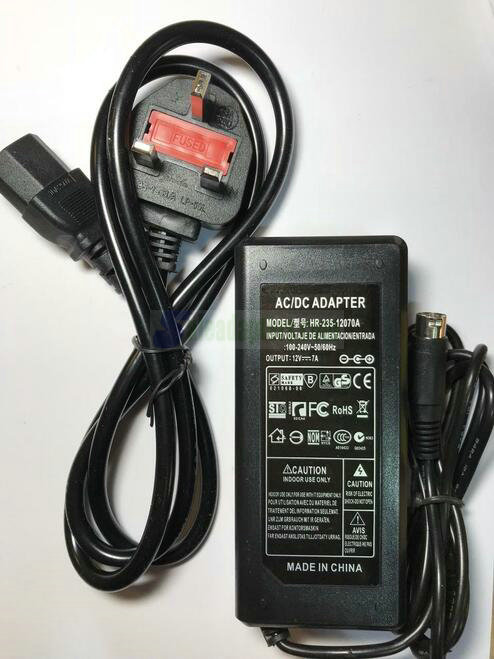 12V 7A/6A/5A 4 Pin Din AC-DC Adaptor Power Supply UK Plug Lead HR-235-12070A