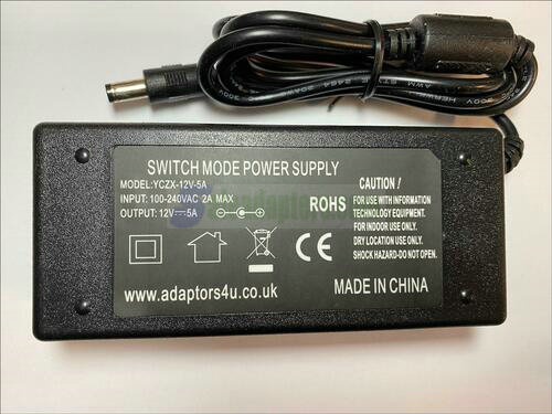 12V 5A AC-DC Switching Adaptor Power Supply 5.5mm with C13 C14 Input Inlet