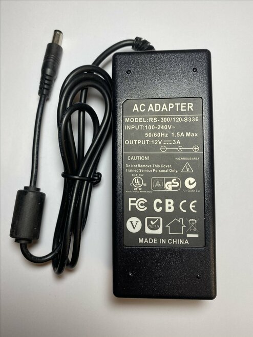 12V 3A AC-DC Switching Adaptor Power Supply PSU 5.5mm x 2.1mm RS-300/120-S336