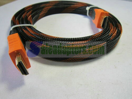 Black/Orange Flat HDMI Cable Lead M/M 6FT Long Top Quality Braided Design Type A - Click Image to Close