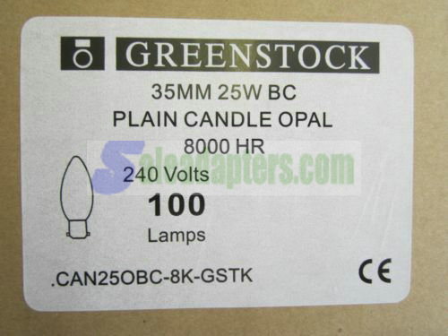 10 x GREENSTOCK 35mm 25W Bayonet Cap Plain Candle Light Bulb Opal - Click Image to Close