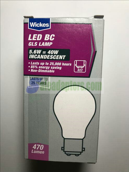 Pack of 5 Wickes LED BC GLS Lamp 5.6W -#x3D; 40W 470lm B22 Light Bulb