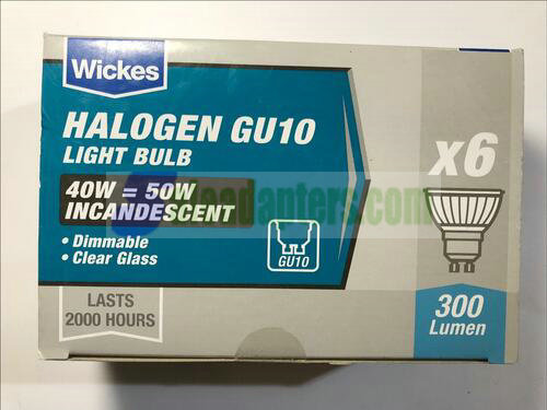 Wickes Halogen Bulb - 40W -#x3D; 50W GU10 Clear Glass Dimmable - Pack of 6