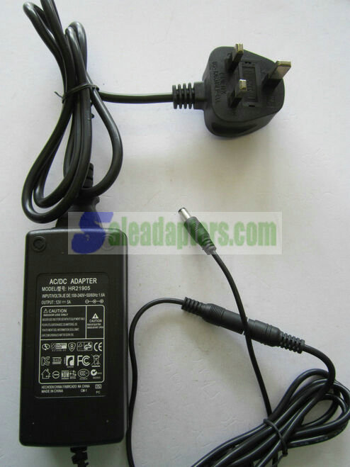 12.0V 12V 5.0A 5A Switching Adapter Power Supply Negative Centre 5.5mmx2.1mm UK Plug