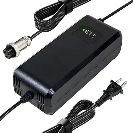 67.2V 3Amps Lithium Battery Charger for 60v 16S li-ion Battery Pack with 12mm(0.47in) Co