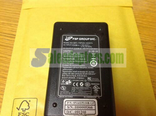 Genuine FSP Grouping AC Power Adapter Mod No FSP025-1AD207A. 48V 0.52A