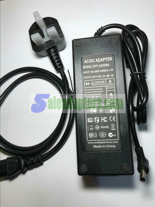 UK Plug 24V 5A 5000mA AC-DC Switching Adaptor Power Supply 5.5mm x 2.1mm / 2.5mm