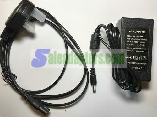 Replacement for 24.0V 1000mA Backlife AC/DC Adaptor HS36-2401000UK with UK Plug