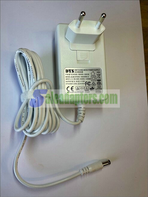 WHITE EU 18V 2A 18.0V 2.0A DYS Switching Mode Power Supply DYS40-180200-15915E - Click Image to Close