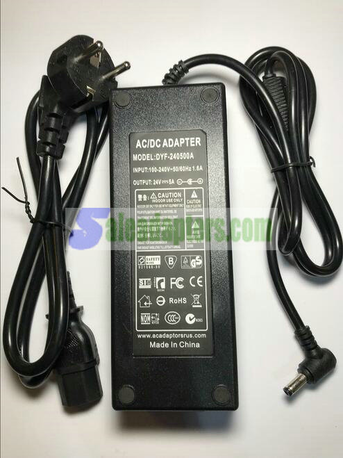 EU Plug 24V 5A 5000mA AC-DC Switching Adaptor Power Supply 5.5mm x 2.1mm / 2.5mm