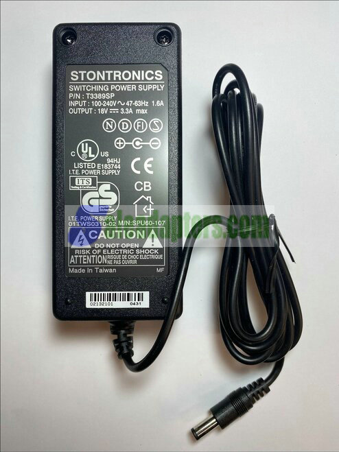 18V 3.33A Switching Power Supply T3389SP Stontronics 5.5mm x 2.5mm AC-DC Adaptor