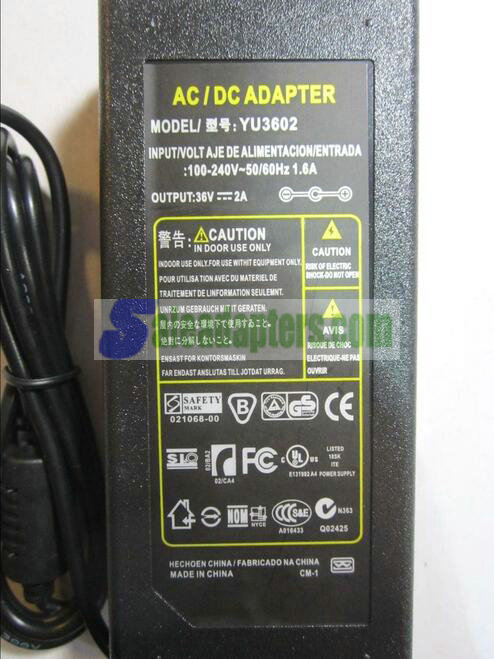 36V 2A 2000mA AC-DC Switching Adapter Desktop Power Supply YU3602 PSU 2.5/2.1