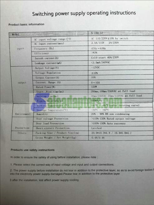 12V 10A 120W Mains AC-DC Switching Adaptor Power Supply Unit 100V-240V