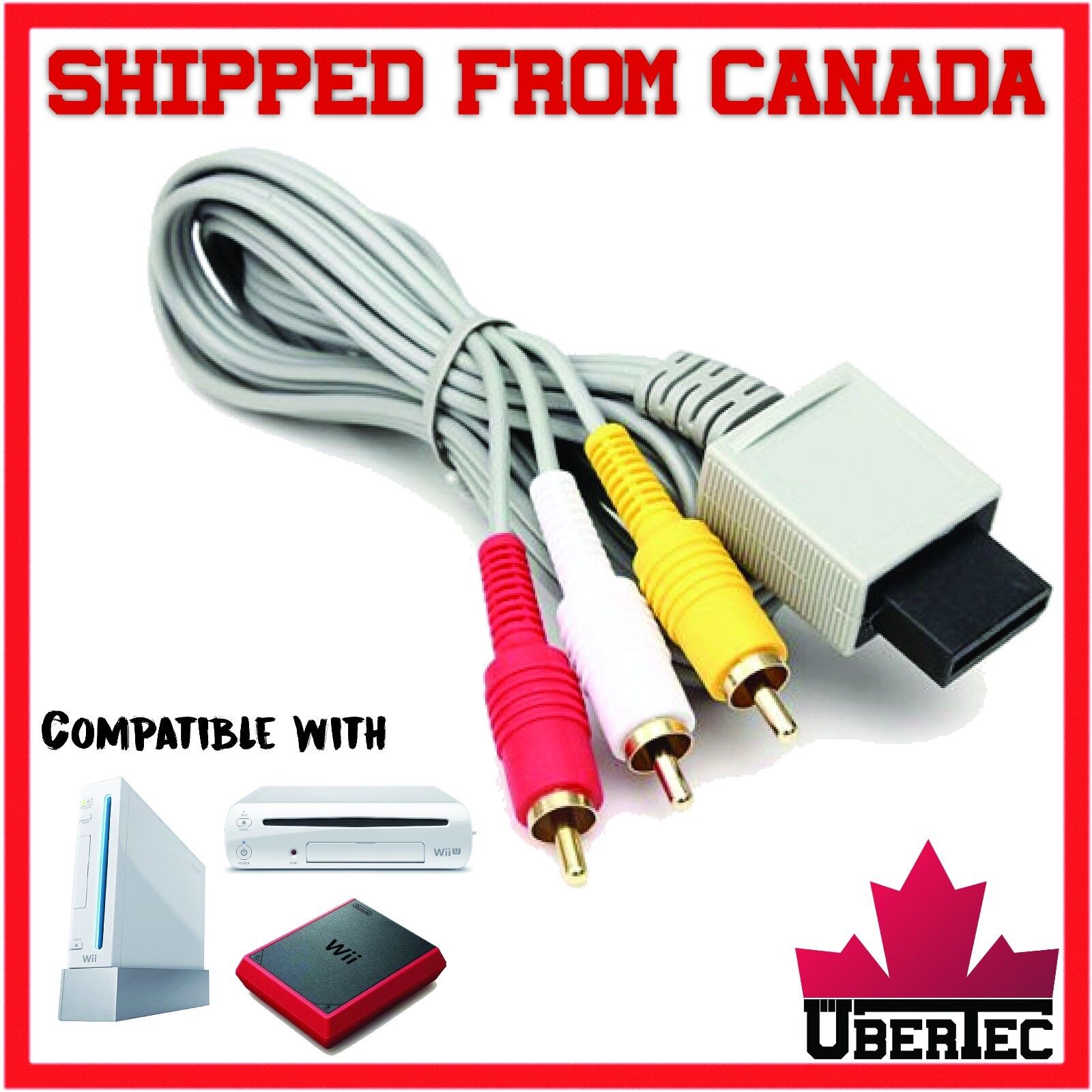 RCA Cable For Nintendo Wii Wii Mini Wii U Cord Audio Video AV Composite WiiU Color: Gr