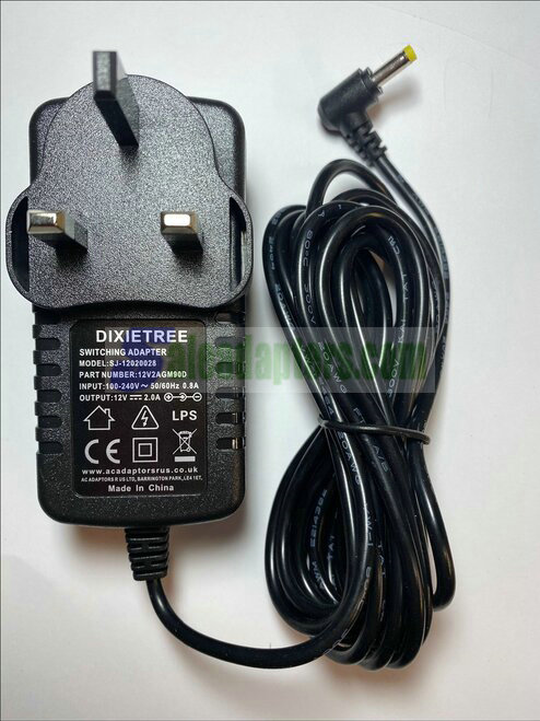 12V AC Adaptor Power Supply for Audiosonic Portable DVD Player PD-924 PD924