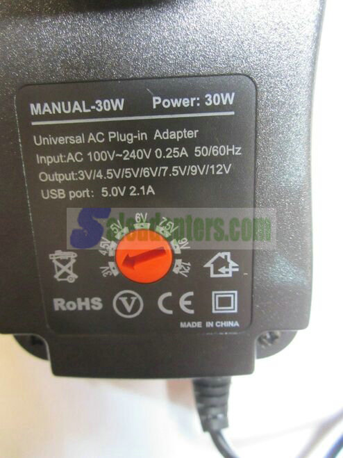 EU 3V/4.5V/5V/6V/7.5V/9V/12V 30W Universal AC-DC Adaptor Power Supply 6 Tips