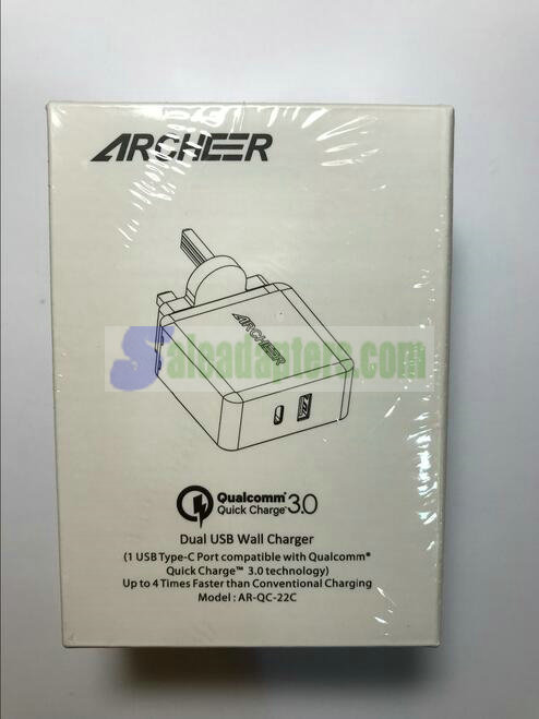 ARCHEER AR-QC-22C Qualcomm 3.0 Quick Charge USB USB-C UK Charger 30W 5V 2.4A