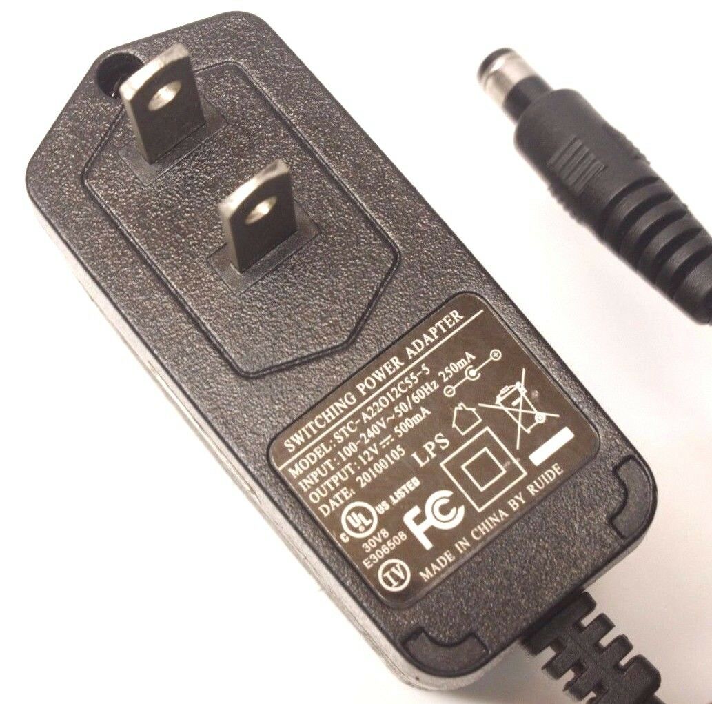 STC-A22012C55-5 AC Power Supply Adapter Charger 12V DC 500mA Cord 12 Volts Brand: Un - Click Image to Close