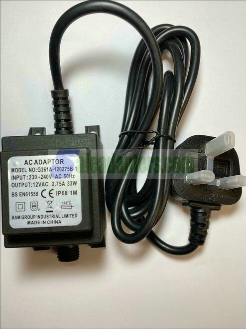 Outdoor Waterproof IP68 12V AC-AC 12VAC 2.75A 33W 2 Pin Adaptor Power Supply