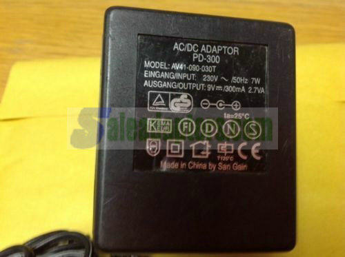 Genuine EU San Gain AC/DC Power Adapter Mod No AV41-090-030T. 9.0V. 300mA