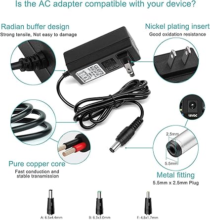 Massage Gun AC DC Power Supply Adapter 18V 2A Universal Compatible with Naipo, Sharper I